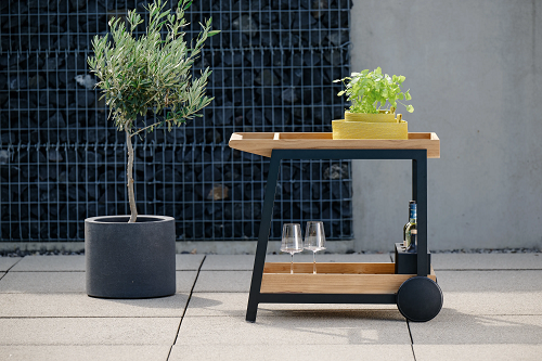 Stern Frido Servierwagen 90x59x77 cm Aluminium schwarz matt Teak FSC®-zertifiziert