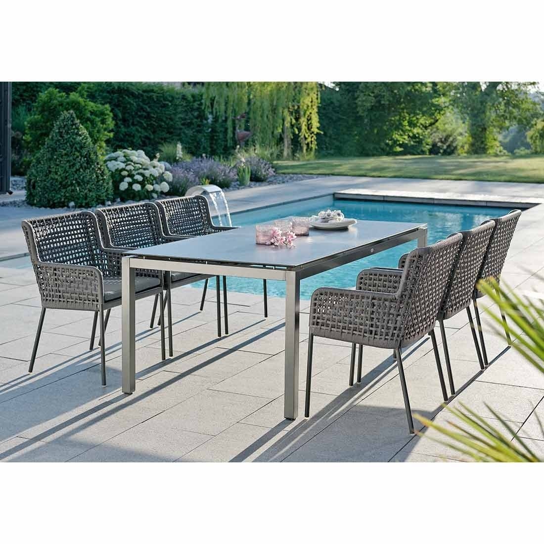 Stern Diningsessel Greta Aluminium anthrazit Kordel platin/Kissen Dessin seidengrau