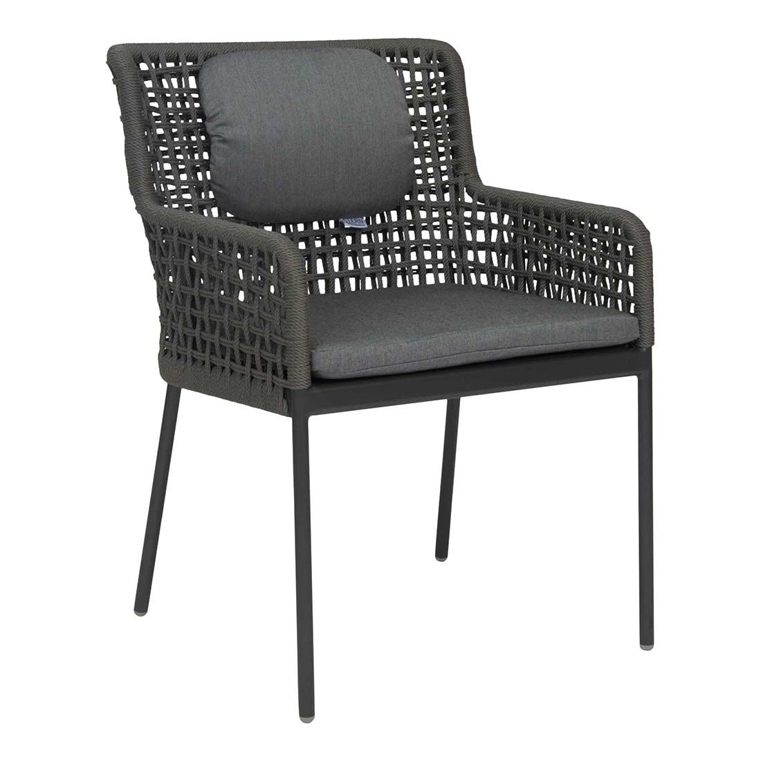 Stern Diningsessel Greta Aluminium anthrazit Kordel platin/Kissen Dessin seidengrau