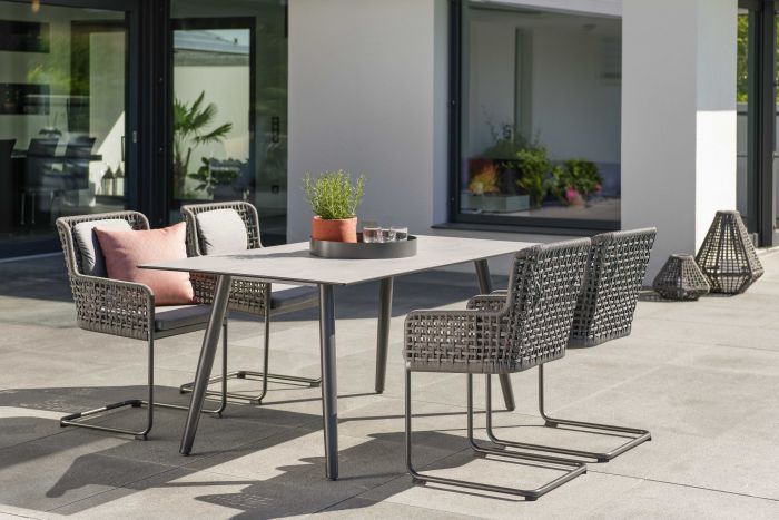 Stern Interno Tisch 180  x100 cm Rundrohr  Alumimium anthrazit/Tischplatte Zement hell