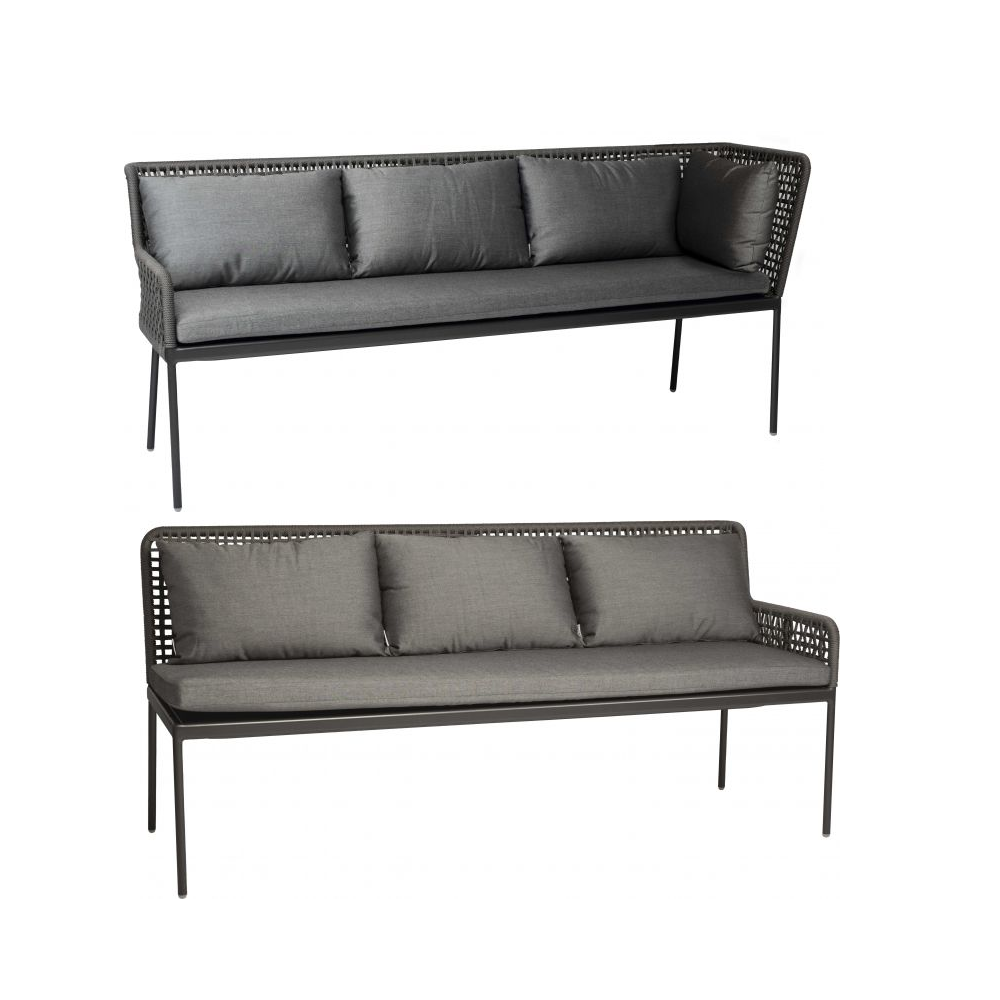 Stern Greta Dining-Set Ecke links anthrazit/ Kordel platin/Kissen seidengrau