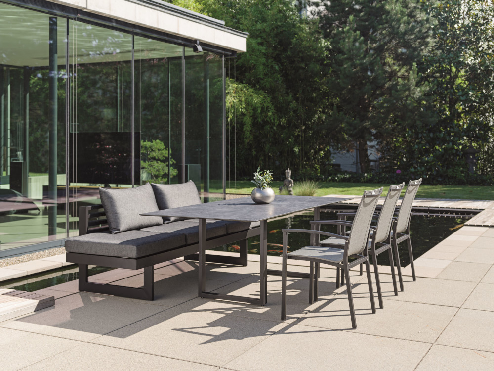 Stern New Holly Dining-Bank/Liege Set Alu schwarz/grau 7-teilig