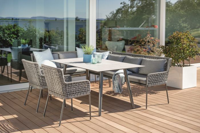 Stern Greta Dining-Set Ecke links anthrazit/ Kordel platin/Kissen seidengrau